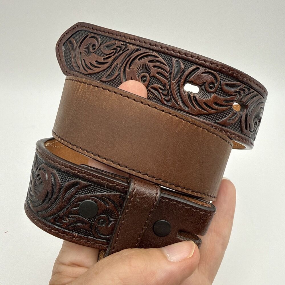 3D Belt Co Kids Western Leather Belt Only Brown Size 24" Waist Tooled NO BUCKLE